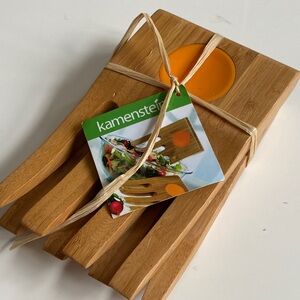 Kamenstein Bamboo Serving Utensils with Orange Accent